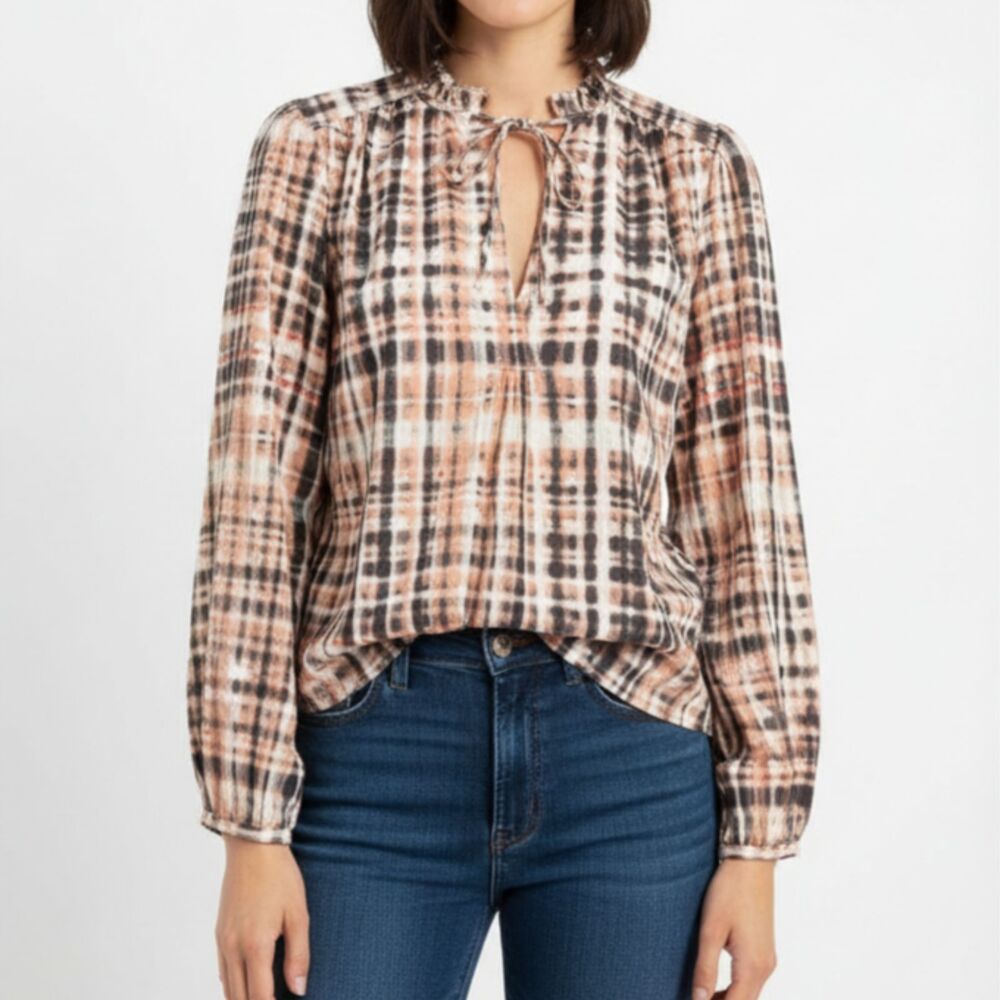 Joie Jindrah Long Sleeve XXS Top Tie Dye Ruffle Neck Peasant Blouse NWT